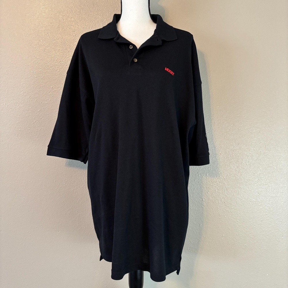 High Quality Recycled Cotton Polyester‎ Blend 90s Vintage Black Golf Polo 2XL - Picture 3 of 11